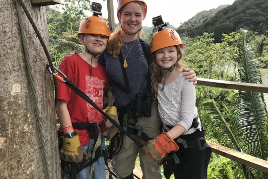 McBride and kids ziplining in Belize